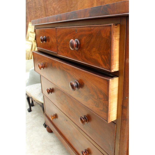 2519 - A VICTORIAN MAHOGANY CHEST OF 2 SHORT AND 3 LONG DRAWERS, 48