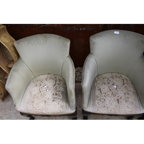 2520 - A PAIR OF MODERN UPHOSTERED TUB CHAIRS ON FRONT CABRIOLE LEGS WITH BALL AND CLAW FEET