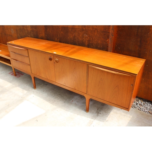 2526 - A McINTOSH RETRO TEAK SIDEBOARD ENCLOSING 3 DRAWERS AND 3 CUPBOARDS, 84" WIDE