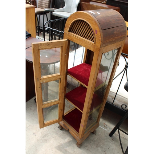 2531 - A MODERN DOMED TOP HARDWOOD DISPLAY CABINET, 12.5