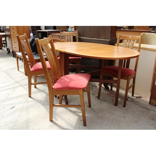 2539 - A RETRO TEAK GATE-LEG DINING TABLE AND 4 CHAIRS, 63