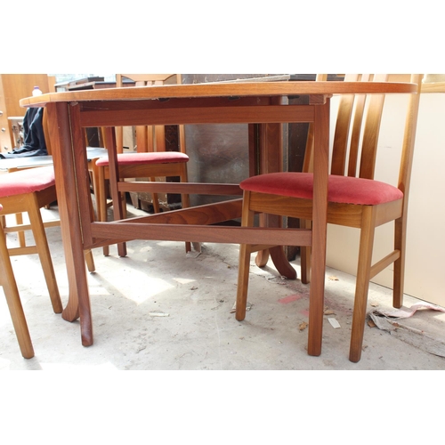 2539 - A RETRO TEAK GATE-LEG DINING TABLE AND 4 CHAIRS, 63