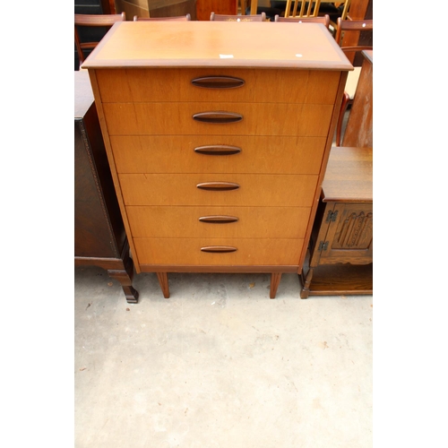 2542 - A RETRO TEAK CHEST OF 6 GRADUATED DRAWERS, 30