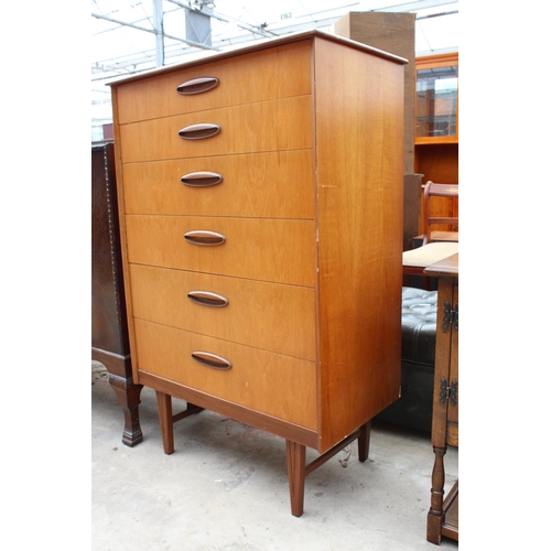 2542 - A RETRO TEAK CHEST OF 6 GRADUATED DRAWERS, 30