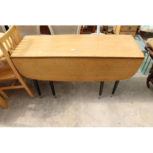 2547 - A RETRO TEAK DROP-LEAF DINING TABLE, 52