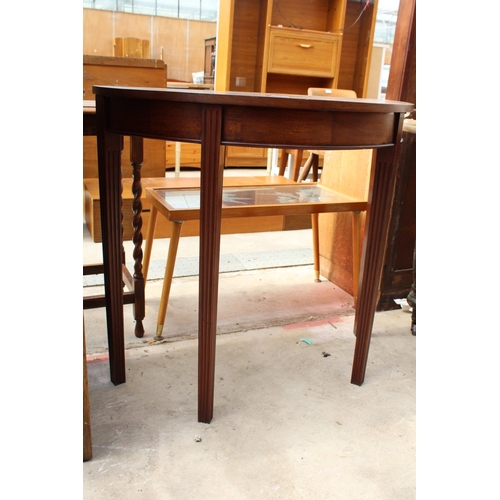 2554 - A 19TH CENTURY STYLE MAHOGANY DEMI-LUNE HALL TABLE, 35