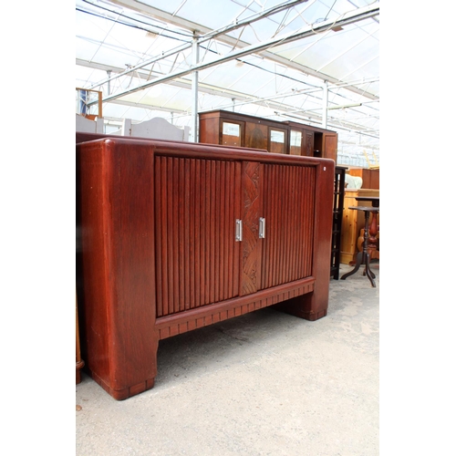 2565 - A MID 20TH CENTURY OAK SIDEBOARD WITH TAMBOUR DOORS, 54