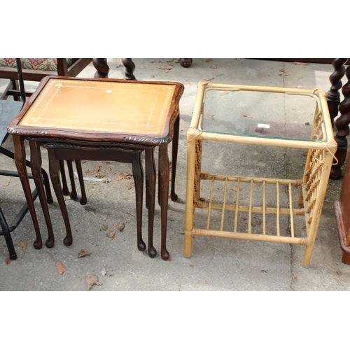 2567 - A MODERN NEST OF 3 TABLES, OCTAGONAL TABLE, BAMBOO TABLE, SWIVEL OFFICE CHAIR