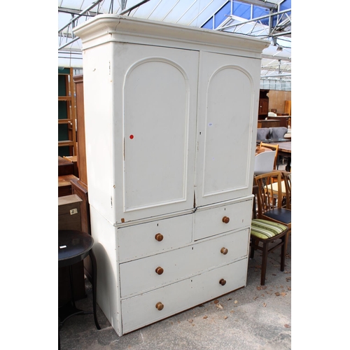 2570 - A VICTORIAN HOUSEMAIDS CUPBOARD, WHITE PAINTED OVER SCUMBLE WITH 2 SHORT AND 2 LONG DRAWERS TO BASE,... 