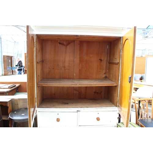 2570 - A VICTORIAN HOUSEMAIDS CUPBOARD, WHITE PAINTED OVER SCUMBLE WITH 2 SHORT AND 2 LONG DRAWERS TO BASE,... 