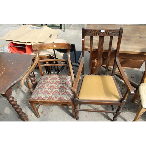 2579 - A COUNTRY ELM CARVER CHAIR AND OAK CARVER CHAIR