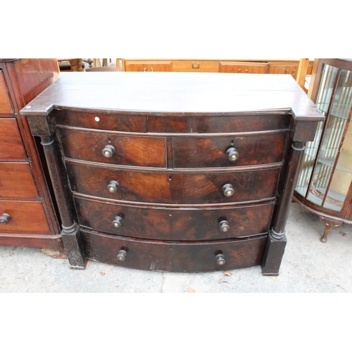 2728 - A VICTORIAN MAHOGANY BOW-FRONTED CHEST OF 2 SHORT, 3 LONG AND 2 SECRET FRIEZE DRAWERS, 49