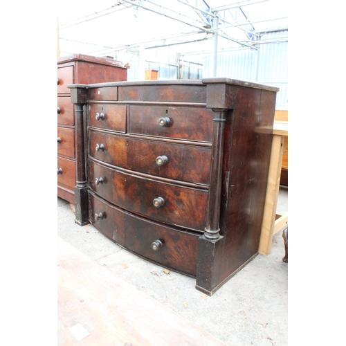 2728 - A VICTORIAN MAHOGANY BOW-FRONTED CHEST OF 2 SHORT, 3 LONG AND 2 SECRET FRIEZE DRAWERS, 49