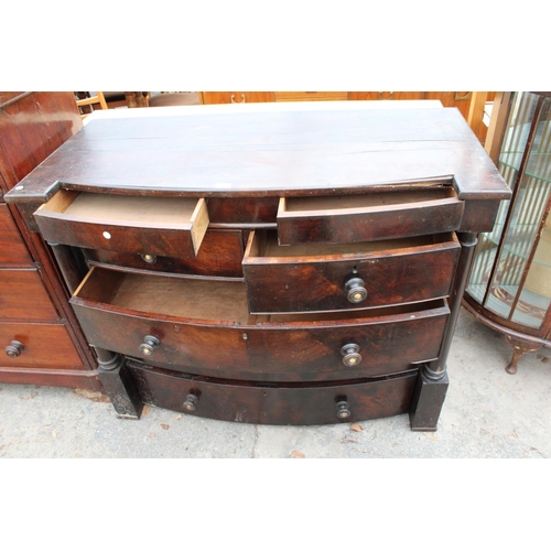 2728 - A VICTORIAN MAHOGANY BOW-FRONTED CHEST OF 2 SHORT, 3 LONG AND 2 SECRET FRIEZE DRAWERS, 49