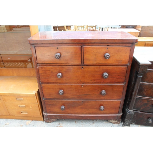 2729 - A VICTORIAN MAHOGANY CHEST OF 2 SHORT AND 3 LONG DRAWERS, 44.5