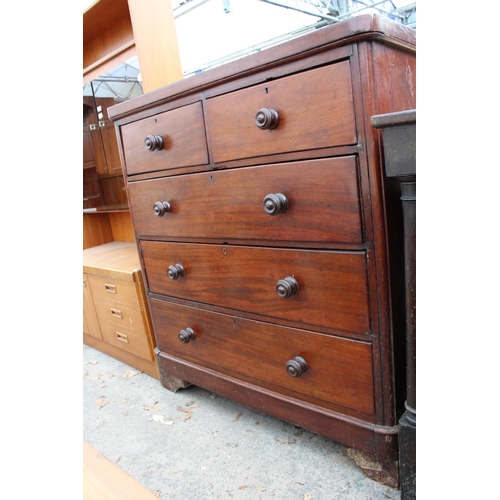 2729 - A VICTORIAN MAHOGANY CHEST OF 2 SHORT AND 3 LONG DRAWERS, 44.5