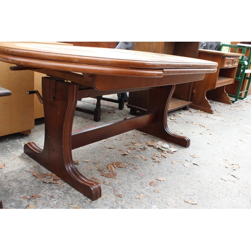 2734 - A RETRO TEAK EXTENDING COFFEE TABLE WITH TILED TOP BEARING GRABFIED MOBEL LABEL