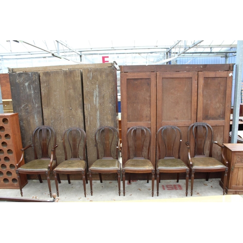 2738 - A SET OF SIX MAHOGANY HOOP BACK HEPPLEWHITE STYLE DINING CHAIRS ON TURNED AND FLUTED LEGS, TWO BEING... 