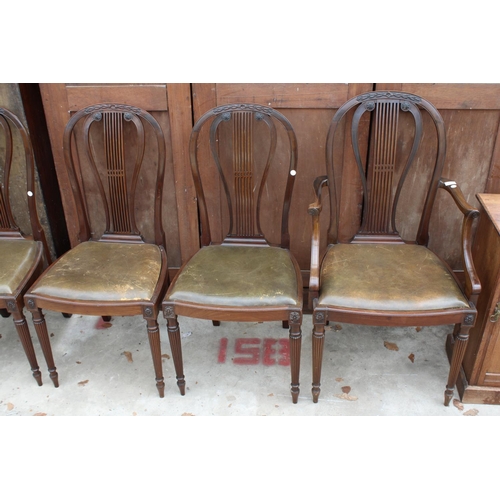 2738 - A SET OF SIX MAHOGANY HOOP BACK HEPPLEWHITE STYLE DINING CHAIRS ON TURNED AND FLUTED LEGS, TWO BEING... 