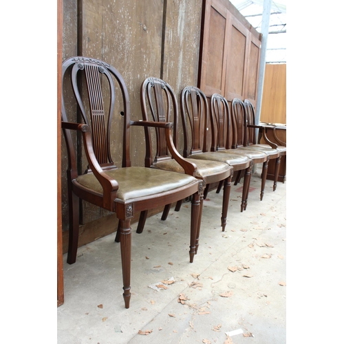 2738 - A SET OF SIX MAHOGANY HOOP BACK HEPPLEWHITE STYLE DINING CHAIRS ON TURNED AND FLUTED LEGS, TWO BEING... 