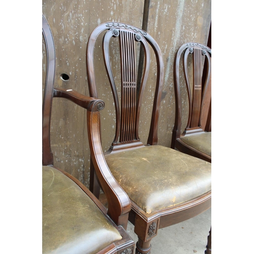 2738 - A SET OF SIX MAHOGANY HOOP BACK HEPPLEWHITE STYLE DINING CHAIRS ON TURNED AND FLUTED LEGS, TWO BEING... 