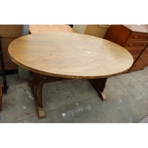 2742 - A MODERN OVAL ELM DINING TABLE, 65