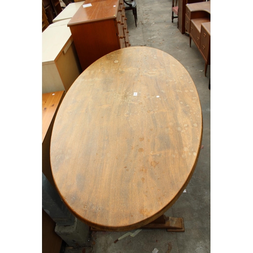 2742 - A MODERN OVAL ELM DINING TABLE, 65