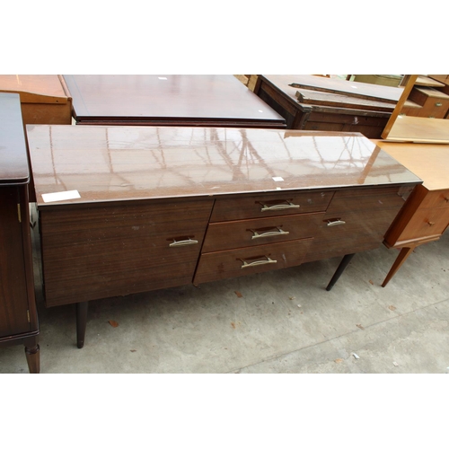 2748 - A RETRO SCHREIBER SIDEBOARD ENCLOSING THREE DRAWERS AND TWO CUPBOARDS, 59