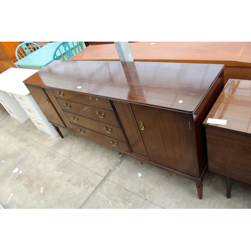 2749 - A MAHOGANY STRONGBOW FURNITURE SIDEBOARD ENCLOSING FOUR DRAWERS AND TWO CUPBOARDS, 72