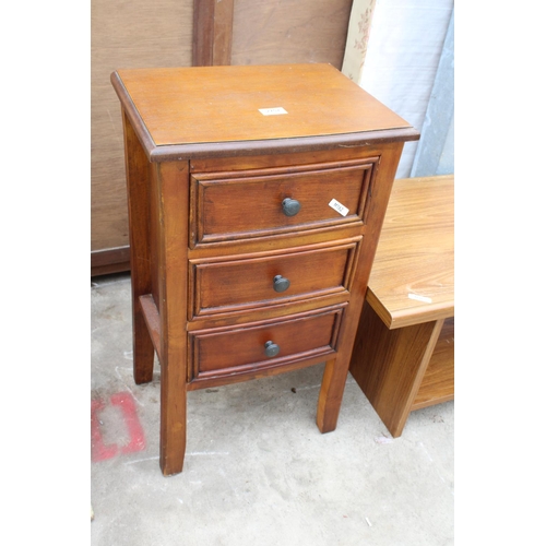 2757 - A MODERN HARDWOOD SMALL CHEST OF 3 DRAWERS, 15.5