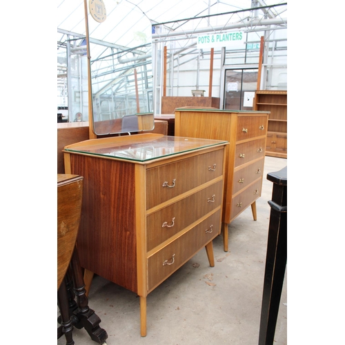 2764 - A MID 20TH CENTURY TEAK CHEST OF FOUR DRAWERS AND A MATCHING DRESSING CHEST (30