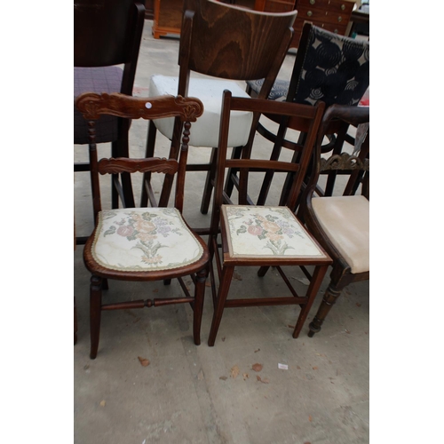 2766 - A PAIR OF VICTORIAN SIMULATED ROSEWOOD DINING CHAIRS AND TWO BEDROOM CHAIRS