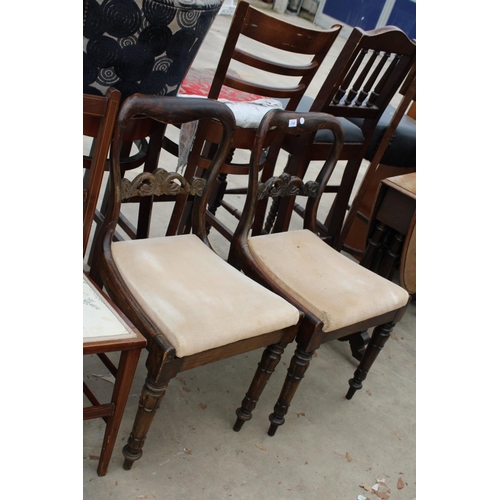 2766 - A PAIR OF VICTORIAN SIMULATED ROSEWOOD DINING CHAIRS AND TWO BEDROOM CHAIRS