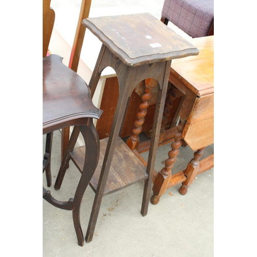 2768 - AN EDWARDIAN CENTRE TABLE, JARDINIER STAND AND OAK TWO TIER TABLE