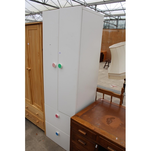 2774 - A MODERN WHITE TWO DRAWER WARDROBE WITH TWO DRAWERS TO BASE, 23