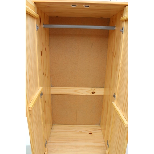 2775 - A MODERN PINE TWO DRAWER WARDROBE WITH TWO DRAWERS TO BASE, 30