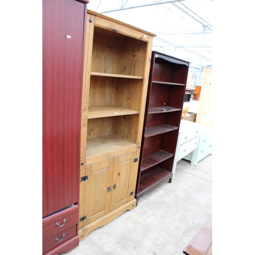 2778 - A MODERN MEXICAN PINE OPEN DISPLAY UNIT WITH CUPBOARDS TO BASE, 32