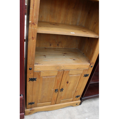 2778 - A MODERN MEXICAN PINE OPEN DISPLAY UNIT WITH CUPBOARDS TO BASE, 32