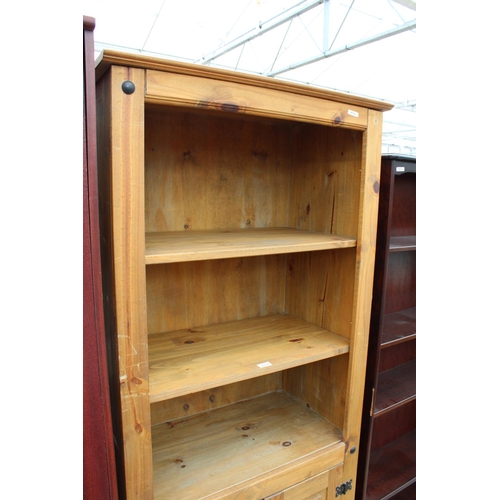 2778 - A MODERN MEXICAN PINE OPEN DISPLAY UNIT WITH CUPBOARDS TO BASE, 32