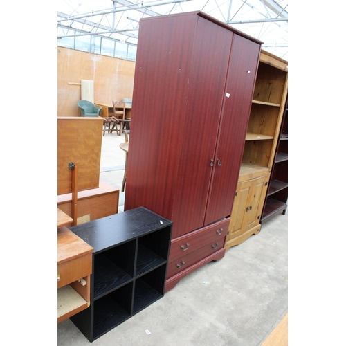 2779 - A MODERN MAHOANY EFFECT TWO DOOR WARDROBE WITH TWO DRAWERS TO BASE, 31