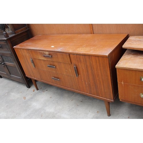 2781 - A RETRO TEAK SIDEBOARD ENCLOSING THREE DRAWERS AND TWO CUPBOARDS, 54