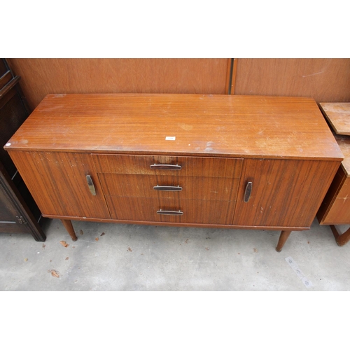 2781 - A RETRO TEAK SIDEBOARD ENCLOSING THREE DRAWERS AND TWO CUPBOARDS, 54