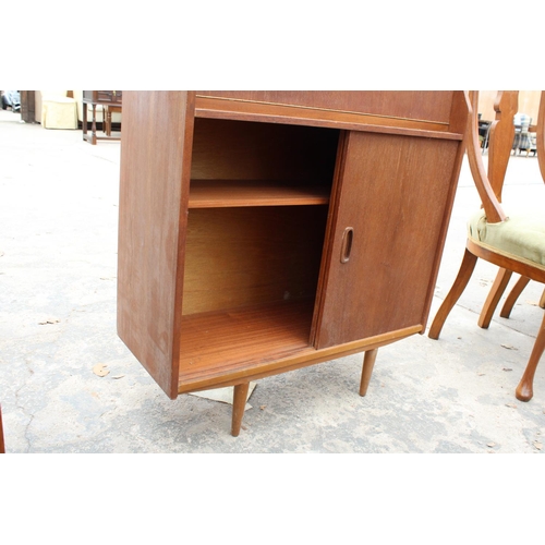 2789 - A RETRO TEAK BUREAU  WITH SLIDING DOORS TO BASE, 30