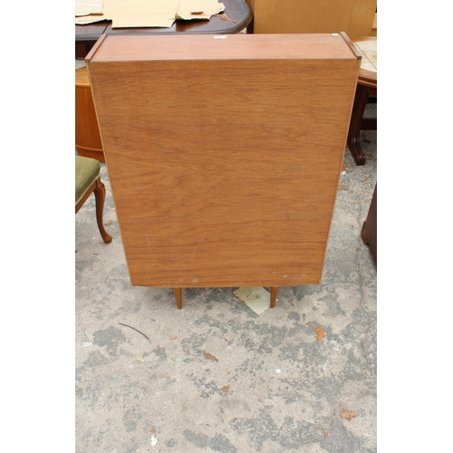 2789 - A RETRO TEAK BUREAU  WITH SLIDING DOORS TO BASE, 30