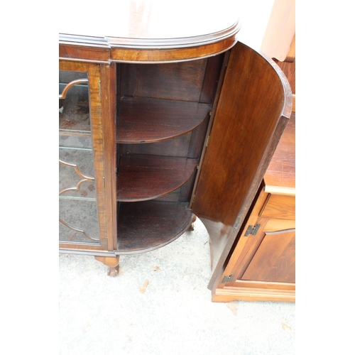 2791 - A MID 20TH CENTURY MAHOGANY BOW END DISPLAY CABINET ON BALL AND CLAW FEET, 48