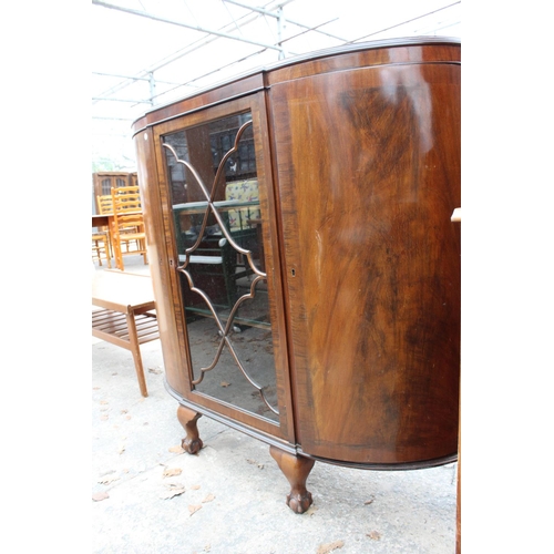 2791 - A MID 20TH CENTURY MAHOGANY BOW END DISPLAY CABINET ON BALL AND CLAW FEET, 48