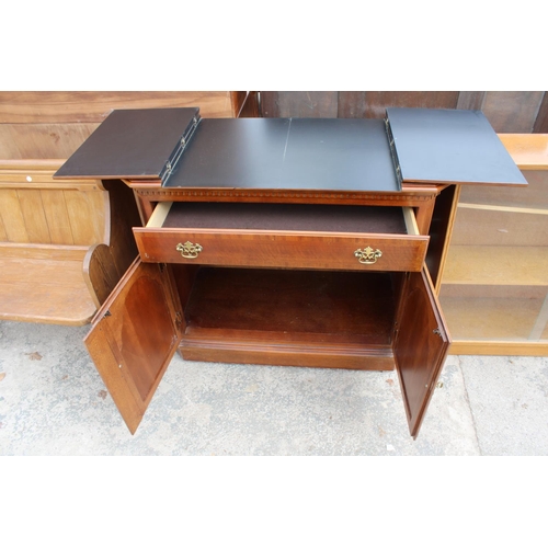 2809 - A MODERN HARDWOOD SIDEBOARD/BUFFET CABINET WITH FOLD-OVER TOP, SINGLE DRAWER AND TWO CUPBOARDS, 39