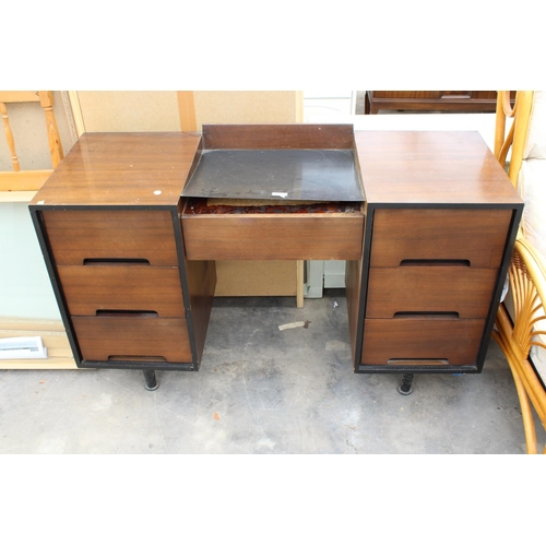 2830 - A RETRO STAG TWIN PEDESTAL DESK/DRESSING TABLE ENCLOSING SEVEN DRAWERS 48