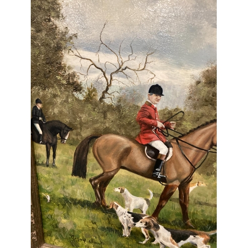 17 - AN ORNATE GILT FRAMED OIL ON CANVAS OF THE CHESHIRE HUNT SIGNED MICHAEL WOOD TO LOWER RIGHT HAND COR... 