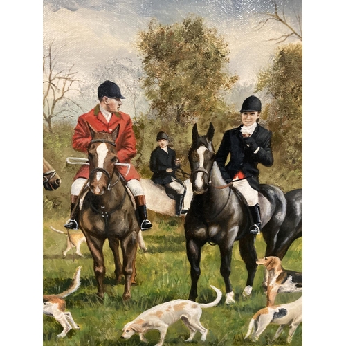 17 - AN ORNATE GILT FRAMED OIL ON CANVAS OF THE CHESHIRE HUNT SIGNED MICHAEL WOOD TO LOWER RIGHT HAND COR... 